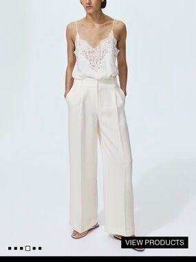 H&M Cream Wide-Leg High-Waist Trousers